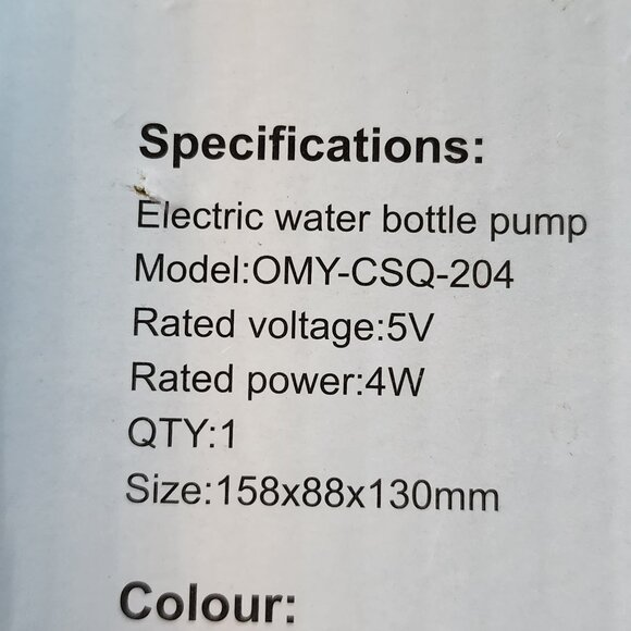 Silver Electric Auto Bottled Water 5V 4W Model OMY-CSQ-204 USB Rechargeable Pump - Picture 8 of 16
